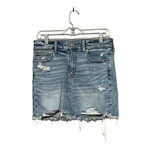 American Eagle Outfitters Super Stretch Distressed Frayed Denim Mini Skirt Sz 10